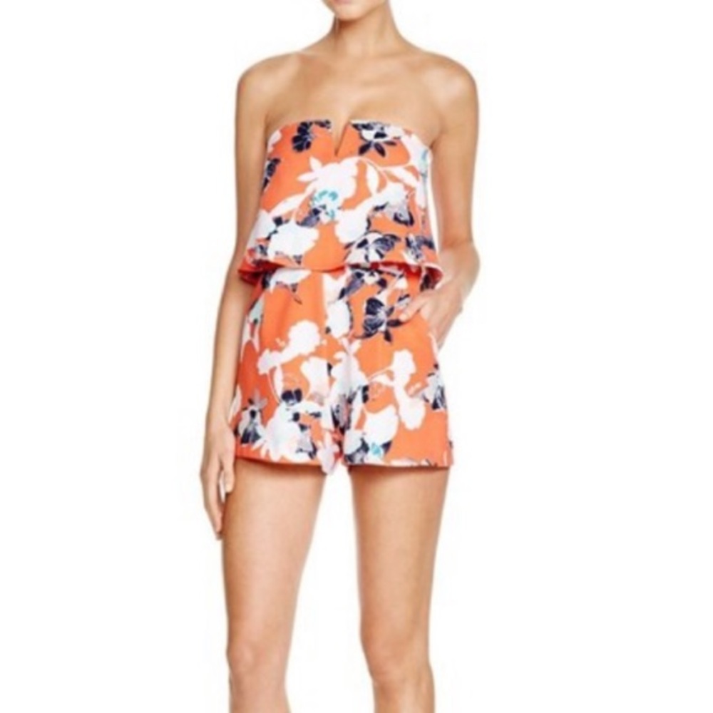 Like New Aqua Floral Double Layer Strapless Romper